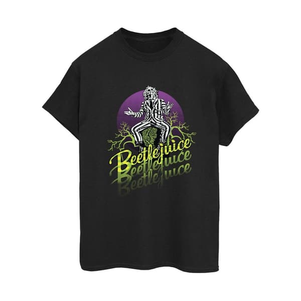 Beetlejuice Womens/Ladies Purple Circle Cotton Boyfriend T-Shirt Black XL