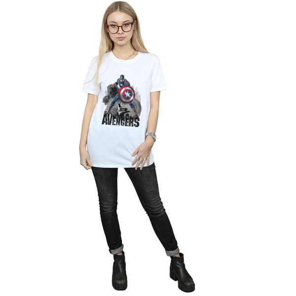 Marvel Dam/Tjej - Captain America - Action Pose - Boyfriend-t-shirt i bomull