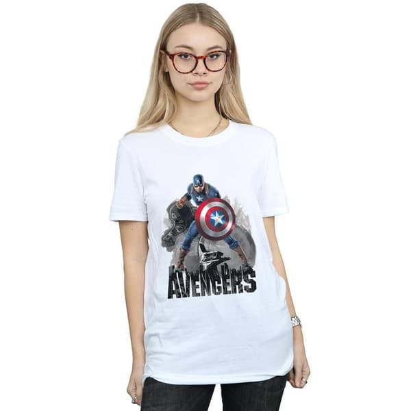 Marvel Dam/Tjej - Captain America - Action Pose - Boyfriend-t-shirt i bomull