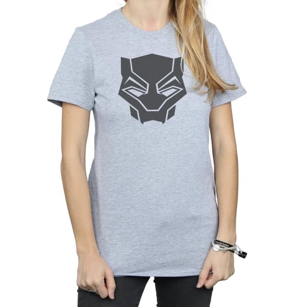 Marvel Dam/Tjej Black Panther Svart på svart Boyfriend T-shirt i bomull