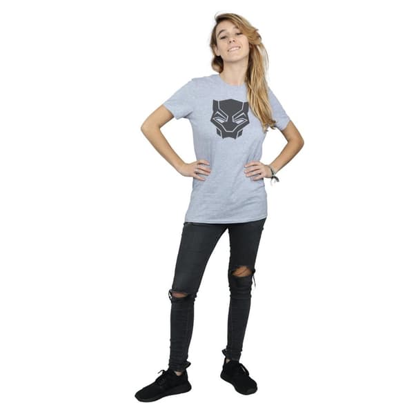Marvel Dam/Tjej Black Panther Svart på svart Boyfriend T-shirt i bomull