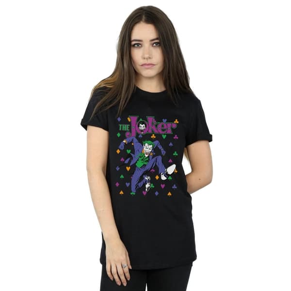 DC Comics Womens/Ladies Batman Joker Cards Jump Cotton Boyfriend T-Shirt