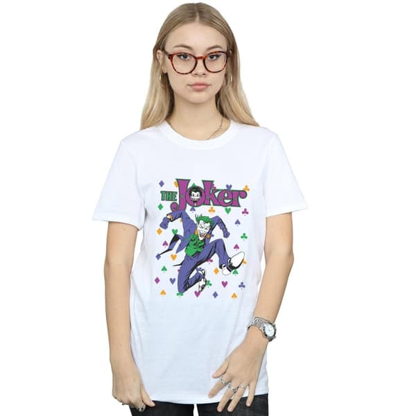 DC Comics Womens/Ladies Batman Joker Cards Jump Cotton Boyfriend T-Shirt