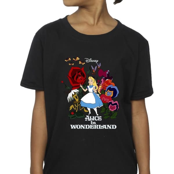 Disney Girls Alice In Wonderland Flowers Cotton T-Shirt
