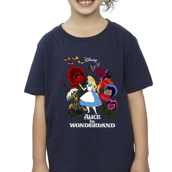 Disney Girls Alice In Wonderland Flowers Cotton T-Shirt