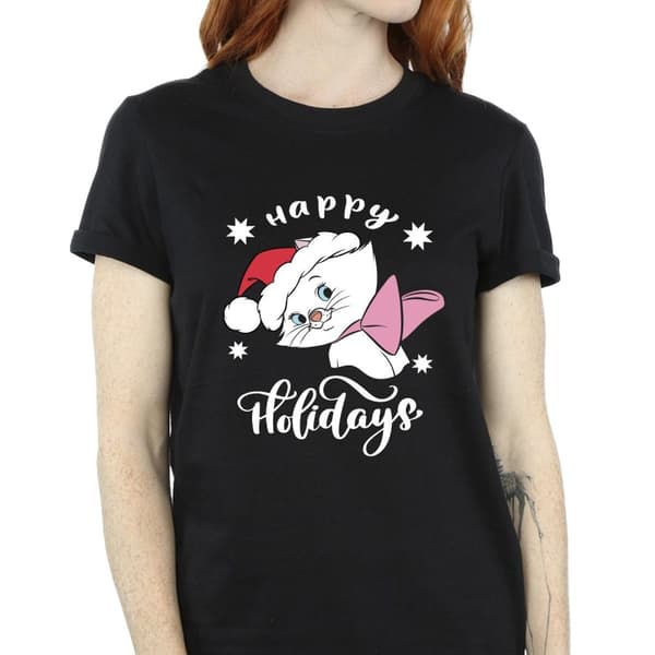 Disney Womens/Ladies The Aristocats Happy Holidays Cotton Boyfriend T-Shirt