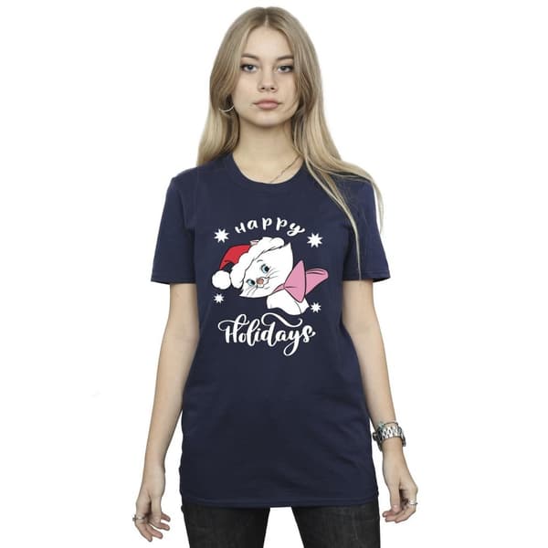 Disney Womens/Ladies The Aristocats Happy Holidays Cotton Boyfriend T-Shirt