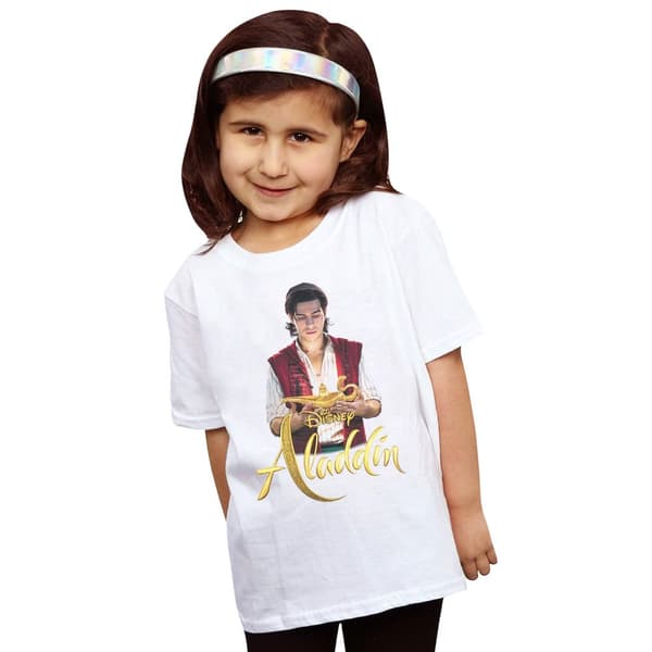 Disney T-shirt i bomull med foto av Aladdin från Aladdin-filmen för flickor