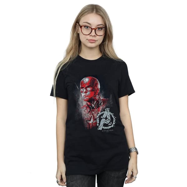 Marvel Dam/kvinnor Avengers Endgame Captain America Boyfriend-t-shirt i borstad bomull