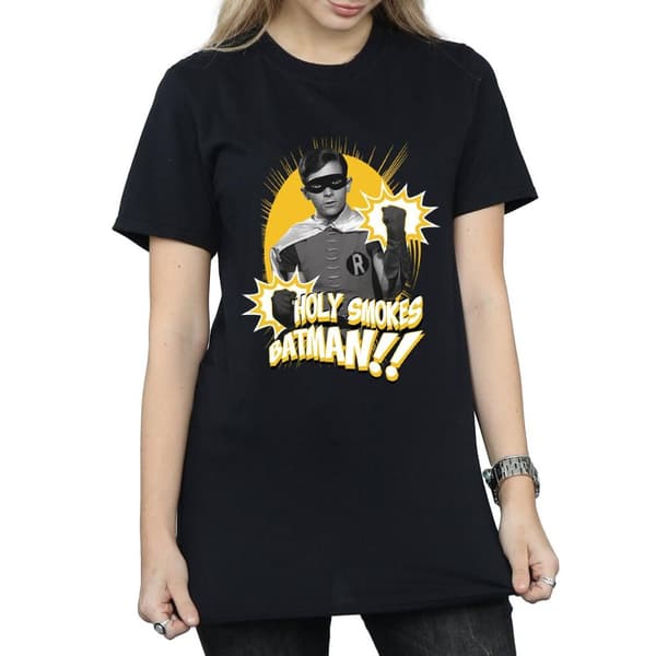 DC Comics Womens/Ladies Batman TV Series Robin Holy Smokes Cotton Boyfriend T-Shirt