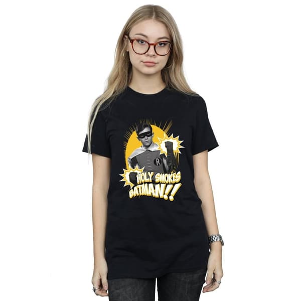 DC Comics Womens/Ladies Batman TV Series Robin Holy Smokes Cotton Boyfriend T-Shirt