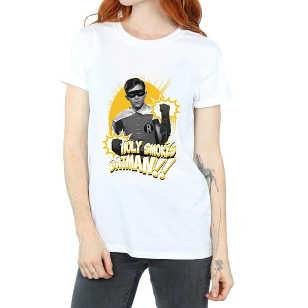 DC Comics Womens/Ladies Batman TV Series Robin Holy Smokes Cotton Boyfriend T-Shirt