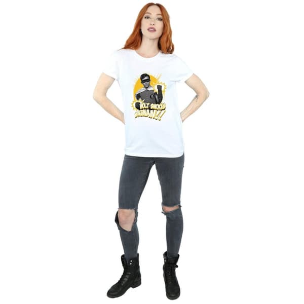 DC Comics Womens/Ladies Batman TV Series Robin Holy Smokes Cotton Boyfriend T-Shirt
