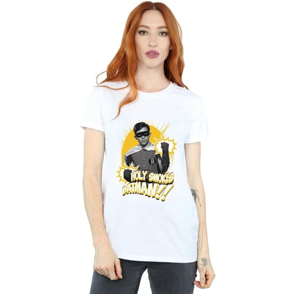 DC Comics Womens/Ladies Batman TV Series Robin Holy Smokes Cotton Boyfriend T-Shirt
