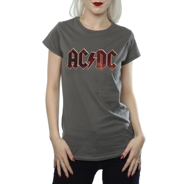 AC/DC Dam/Tjej Raw T-shirt i bomull med distressed logotyp
