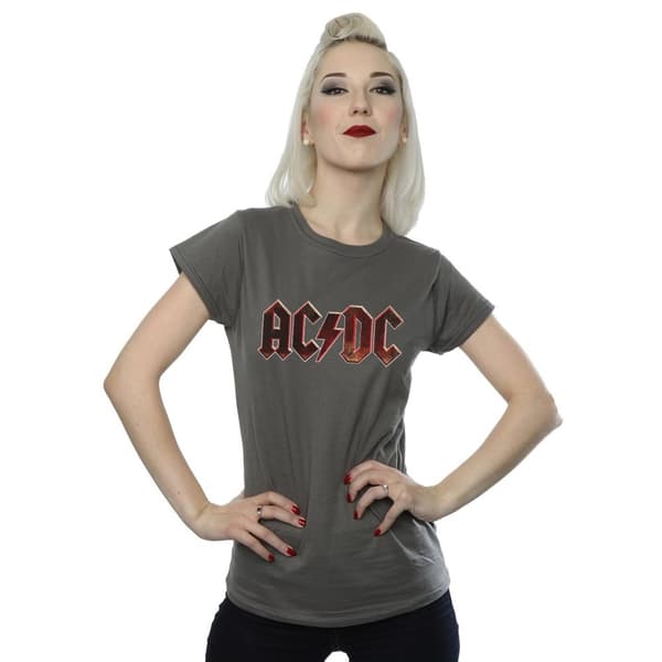 AC/DC Dam/Tjej Raw T-shirt i bomull med distressed logotyp