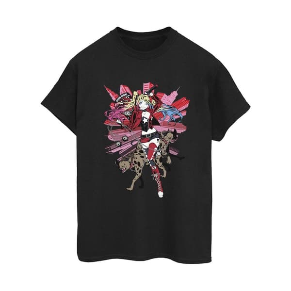 DC Comics Womens/Ladies Harley Quinn Hyenas Cotton Boyfriend T-Shirt Black 3XL