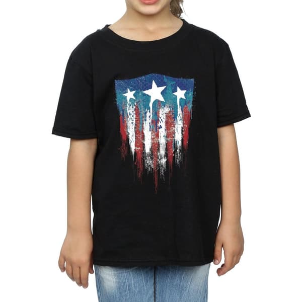 Marvel T-shirt i bomull med Captain America-flagga och sköld för flickor