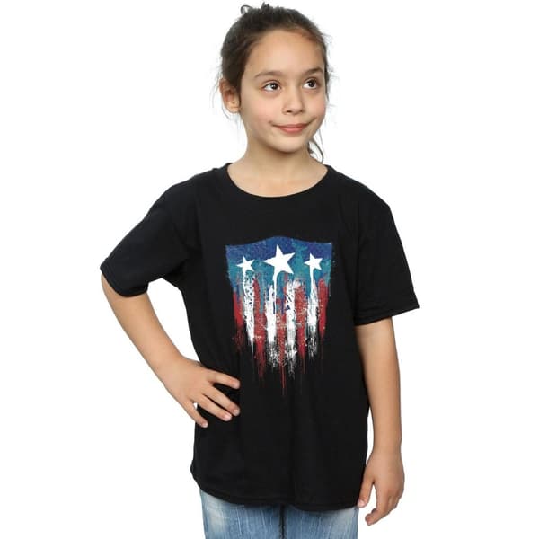 Marvel T-shirt i bomull med Captain America-flagga och sköld för flickor