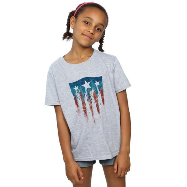 Marvel T-shirt i bomull med Captain America-flagga och sköld för flickor