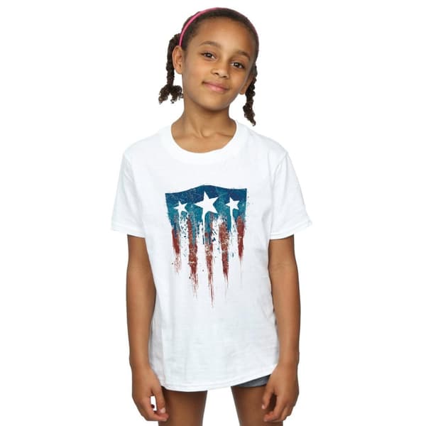 Marvel T-shirt i bomull med Captain America-flagga och sköld för flickor