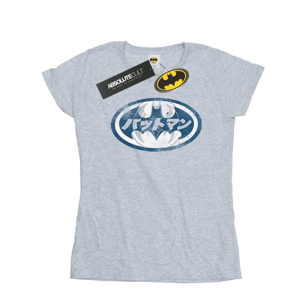 DC Comics Womens/Ladies Batman Japanese Logo White Cotton T-Shirt Sports Grey S