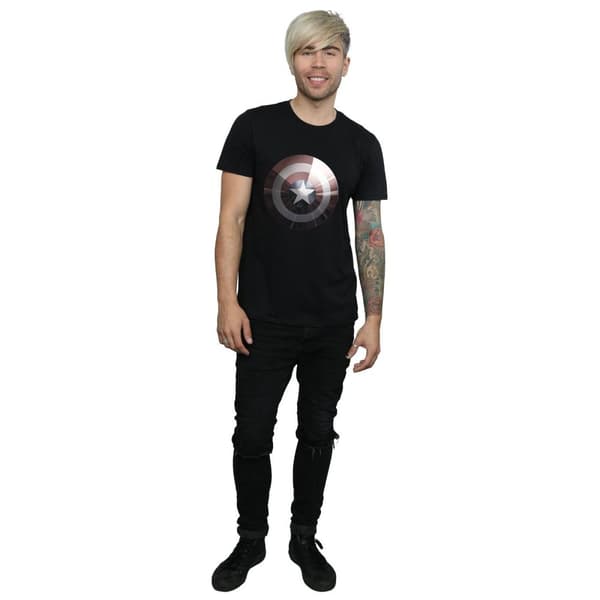 Marvel Mens Captain America Shield Shiny T-Shirt