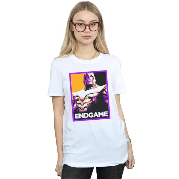 Marvel Dam/kvinnor Avengers Endgame Thanos Poster Boyfriend T-shirt i bomull