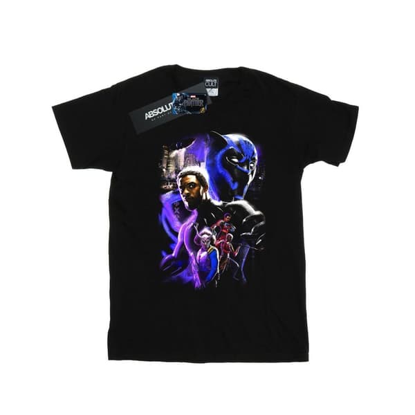 Marvel Girls Black Panther Character Montage Cotton T-Shirt Black 5-6 Years