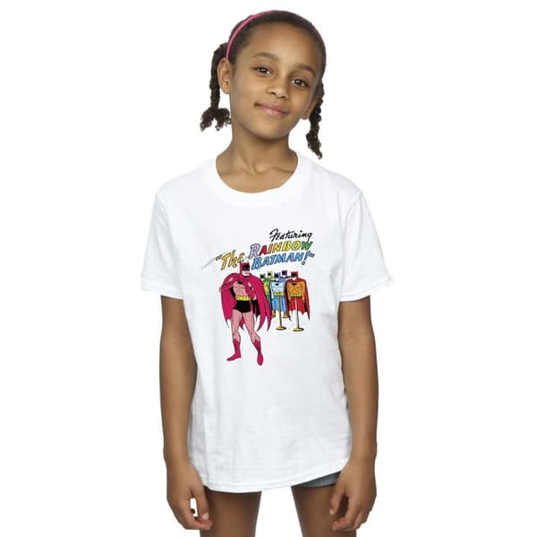 DC Comics T-shirt i bomull med Batman-omslag och regnbågsfärg för flickor