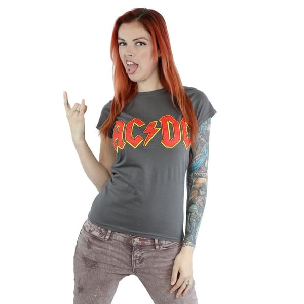 AC/DC T-shirt i bomull med röd logotyp - dam/dam