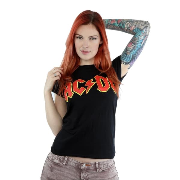 AC/DC T-shirt i bomull med röd logotyp - dam/dam
