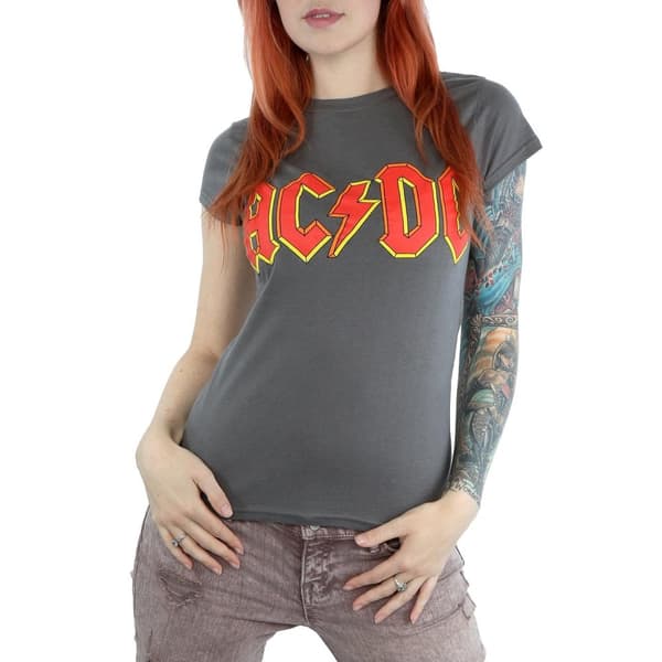 AC/DC T-shirt i bomull med röd logotyp - dam/dam