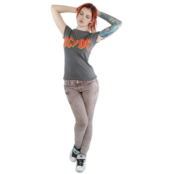 AC/DC T-shirt i bomull med röd logotyp - dam/dam