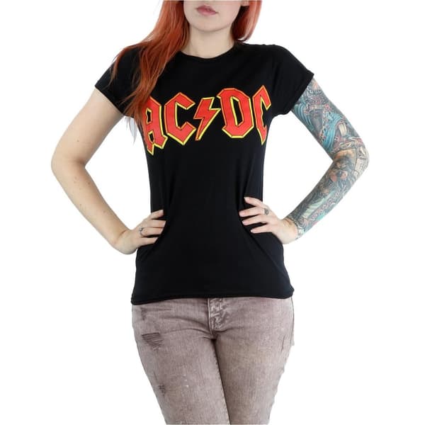 AC/DC T-shirt i bomull med röd logotyp - dam/dam