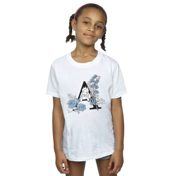 Disney T-shirt i bomull med bokstaven A från Alice i underlandet