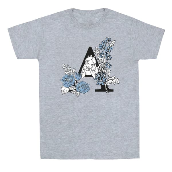 Disney T-shirt i bomull med bokstaven A från Alice i underlandet