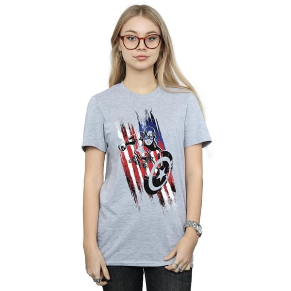 Marvel Dam/kvinnor Avengers Captain America Streaks Boyfriend T-shirt i bomull