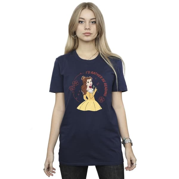 Disney Dam/Tjej Skönheten och odjuret I´d Rather Be Reading Bomull Boyfriend T-shirt