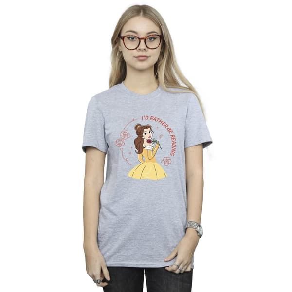 Disney Dam/Tjej Skönheten och odjuret I´d Rather Be Reading Bomull Boyfriend T-shirt