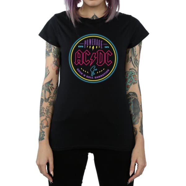 AC/DC Dam/Tjej Circle Neon Bomulls-T-shirt