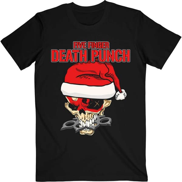 Five Finger Death Punch Unisex t-shirt för vuxna med tomte och knogskalle Black S