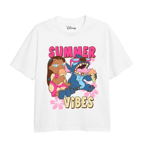 Lilo & Stitch Girls Summer Vibes T-Shirt White/Pink 9-10 Years