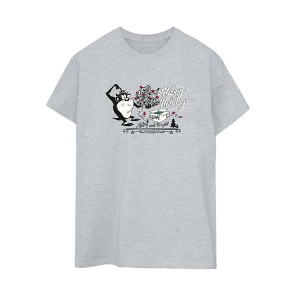 Looney Tunes Womens/Ladies Happy Holidays Cotton Boyfriend T-Shirt Sports Grey 4XL