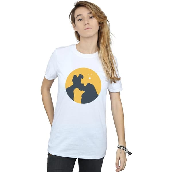 Disney Womens/Ladies Lady And The Tramp Moonlight Kiss Cotton Boyfriend T-Shirt