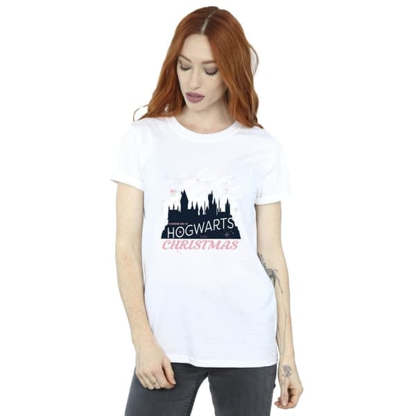 Harry Potter Womens/Ladies Hogwarts Christmas Cotton Boyfriend T-Shirt White XXL