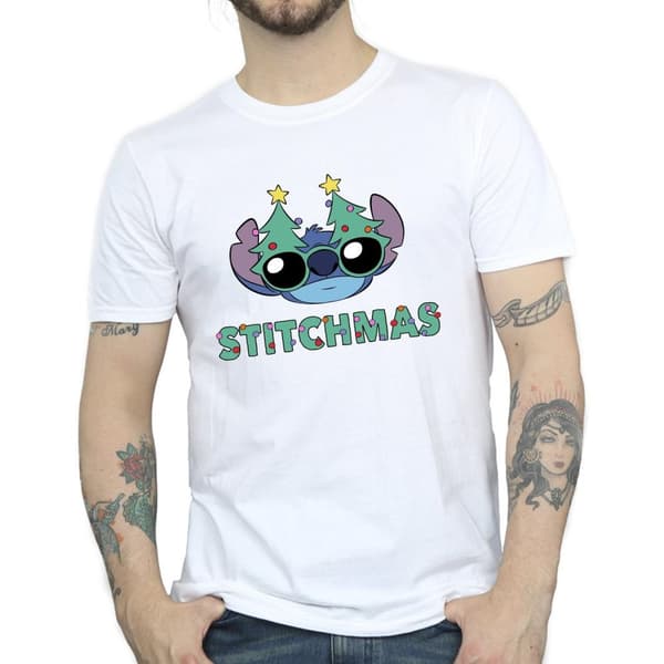 Disney Mens Lilo & Stitch Stitchmas Glasses T-Shirt