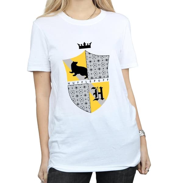 Harry Potter Dam/Häst Hufflepuff Shield Boyfriend T-shirt i bomull