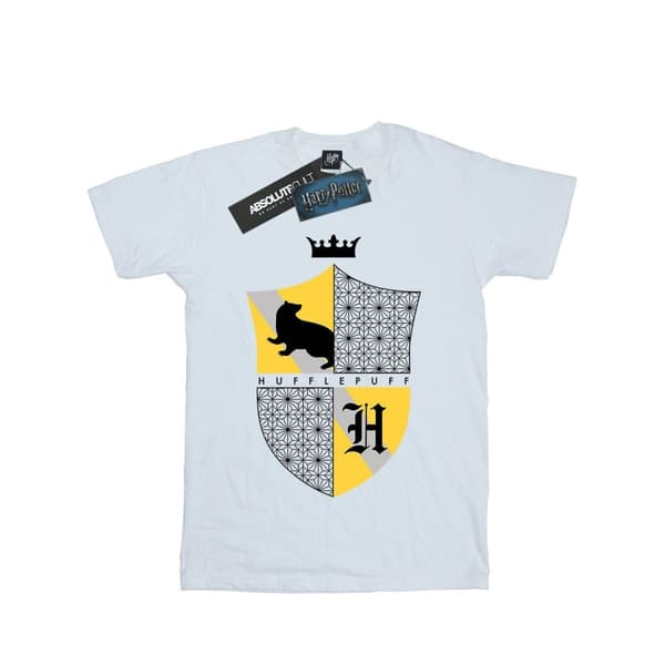 Harry Potter Dam/Häst Hufflepuff Shield Boyfriend T-shirt i bomull White L
