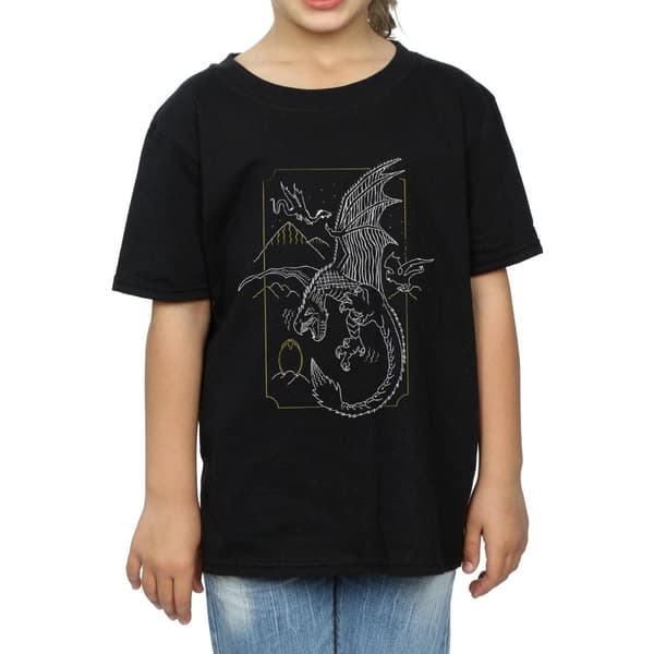 Harry Potter T-shirt i bomull för flickor - Dragon Line Art